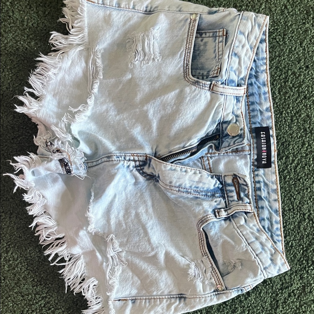 Distressed Light Blue Denim Shorts
